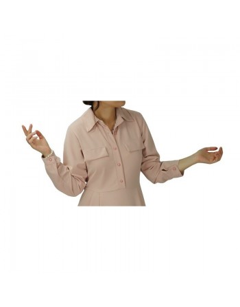 Robe Longue boutonnée avec Col Chemisier et ceinture de couleur rose pale 
