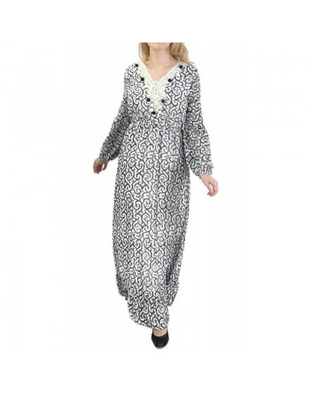 Robe avec motifs et pompons - Couleur Noire et Blanche 