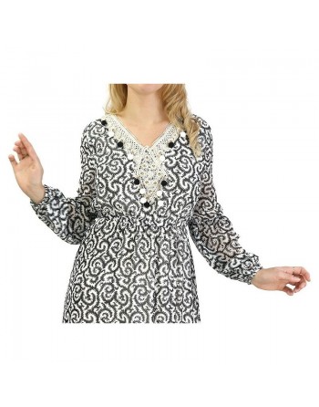 Robe avec motifs et pompons - Couleur Noire et Blanche 