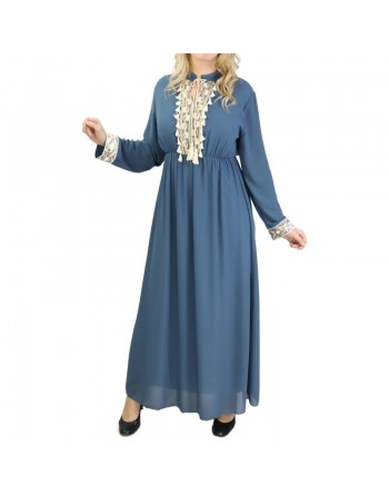 Robe fluide pour femme avec strass et pompons - Couleur Bleu Horizon 