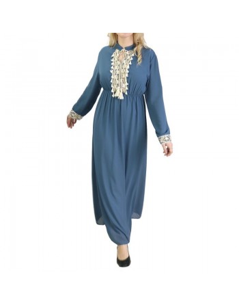 Robe fluide pour femme avec strass et pompons - Couleur Bleu Horizon 