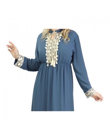 Robe fluide pour femme avec strass et pompons - Couleur Bleu Horizon 