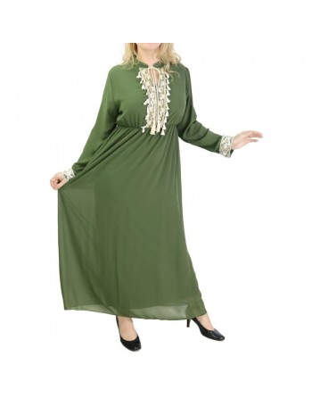 Robe fluide pour femme avec strass et pompons - Couleur Vert Kaki 