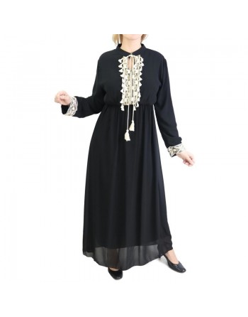 Robe fluide pour femme avec strass et pompons - Couleur Noire 