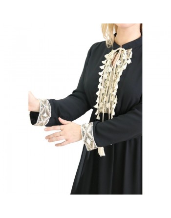 Robe fluide pour femme avec strass et pompons - Couleur Noire 