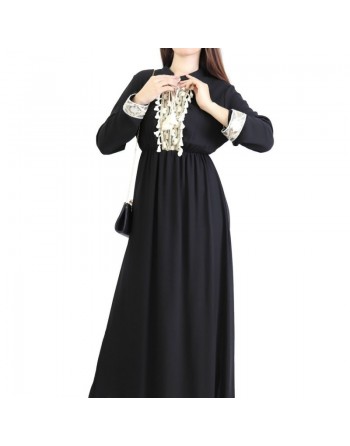 Robe fluide pour femme avec strass et pompons - Couleur Noire 