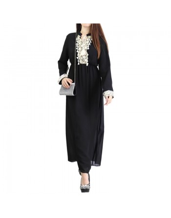 Robe fluide pour femme avec strass et pompons - Couleur Noire 