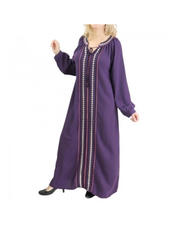 Robe Abaya brodée pour femme - Couleur Violet 