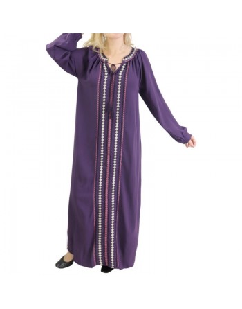 Robe Abaya brodée pour femme - Couleur Violet 