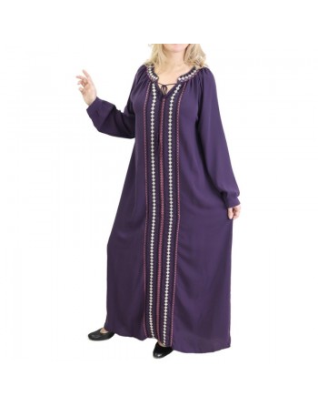 Robe Abaya brodée pour femme - Couleur Violet 