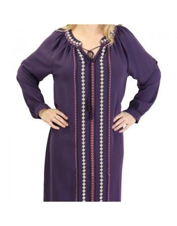 Robe Abaya brodée pour femme - Couleur Violet 