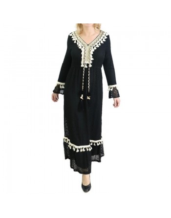 Robe de soirée en dentelles avec pompons - Couleur noire 