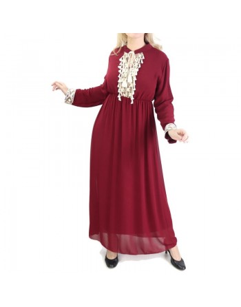Robe fluide pour femme avec strass et pompons - Couleur Bordeaux 