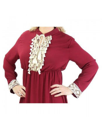 Robe fluide pour femme avec strass et pompons - Couleur Bordeaux 