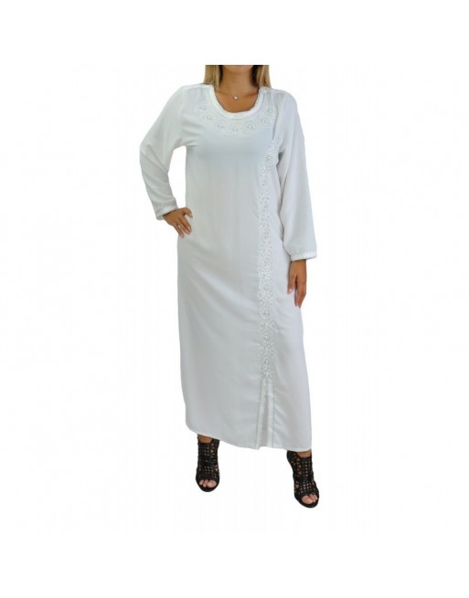 Robe orientale brodée et perlée pour femme - Couleur Blanc Robe orientale brodée et perlée pour femme - Couleur Blanc