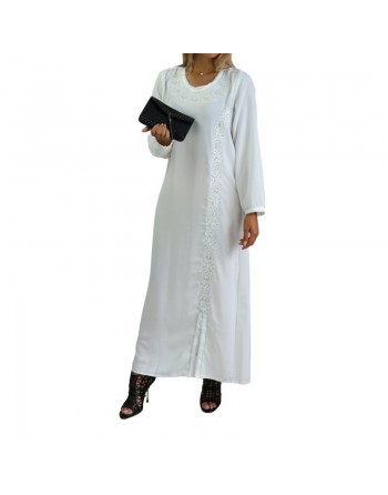 Robe orientale brodée et perlée pour femme - Couleur Blanc 