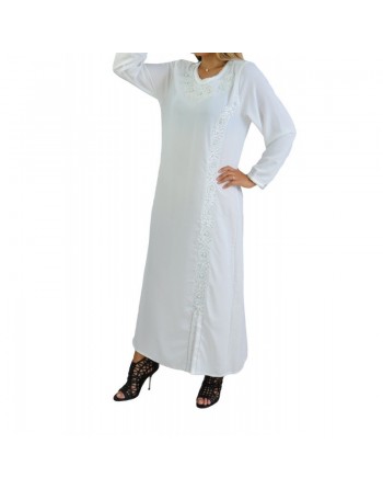 Robe orientale brodée et perlée pour femme - Couleur Blanc 