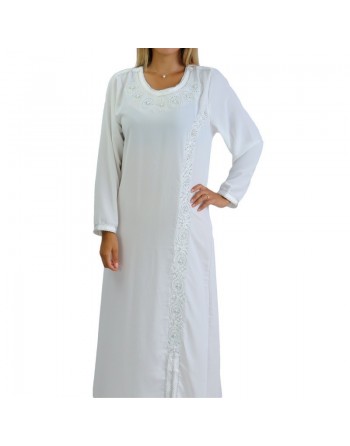 Robe orientale brodée et perlée pour femme - Couleur Blanc 