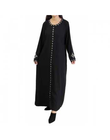 Robe longue brodée ouverture zippée - Couleur noir 