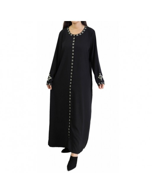 Robe longue brodée ouverture zippée - Couleur noir Robe longue brodée ouverture zippée - Couleur noir