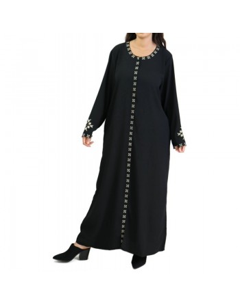 Robe longue brodée ouverture zippée - Couleur noir 