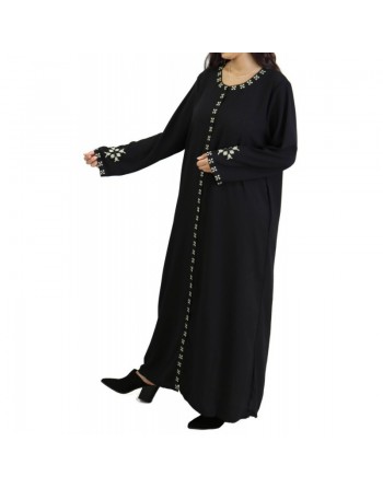 Robe longue brodée ouverture zippée - Couleur noir 