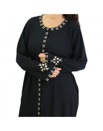 Robe longue brodée ouverture zippée - Couleur noir 