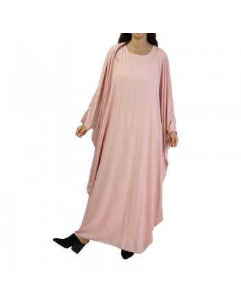Robe longue papillon évasée avec doublure tissu crêpe de couleur rose clair 