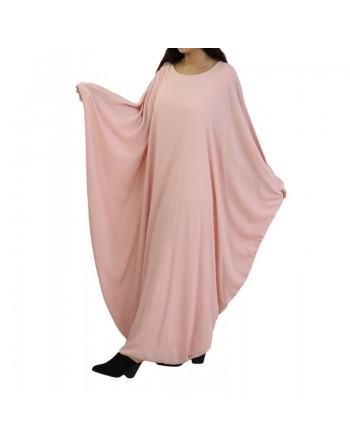 Robe longue papillon évasée avec doublure tissu crêpe de couleur rose clair 