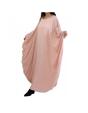 Robe longue papillon évasée avec doublure tissu crêpe de couleur rose clair 