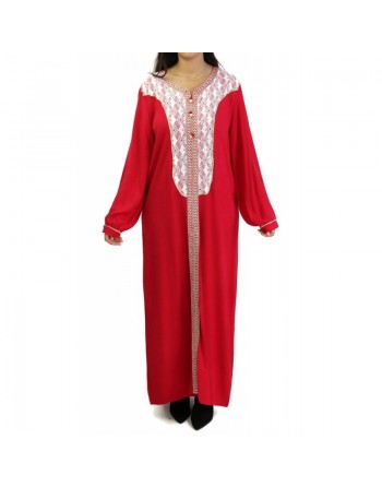 Robe à manches longues et broderies couleur rouge coquelicot 