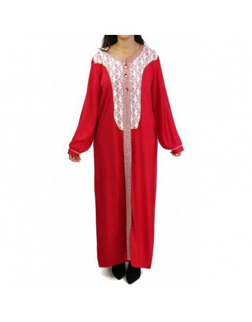 Robe à manches longues et broderies couleur rouge coquelicot Robe à manches longues et broderies couleur rouge coquelicot