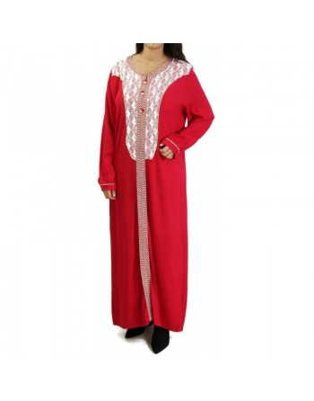 Robe à manches longues et broderies couleur rouge coquelicot 