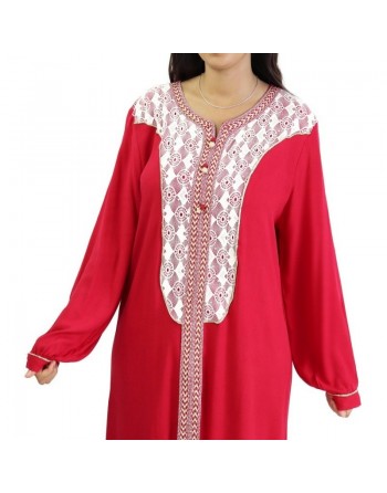 Robe à manches longues et broderies couleur rouge coquelicot 