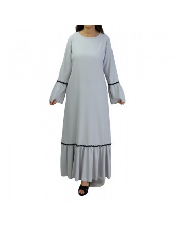 Robe longue avec dentelles et strass - Couleur gris clair 