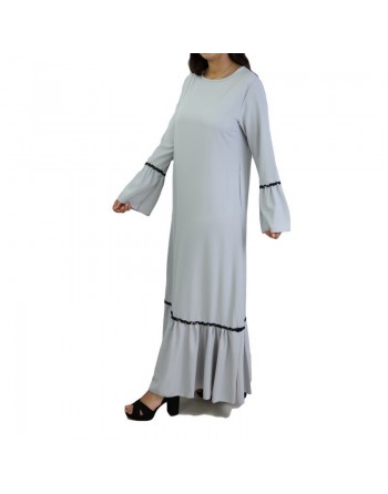 Robe longue avec dentelles et strass - Couleur gris clair 