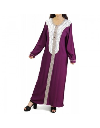 Robe à manches longues et broderies couleur prune 