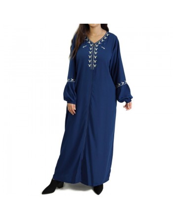 Robe manches longues avec motifs et fermeture zip devant - Couleur bleue 