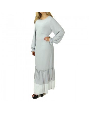 Robe en crêpe fluide avec ceinture - Couleur gris clair 