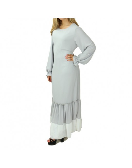Robe en crêpe fluide avec ceinture - Couleur gris clair Robe en crêpe fluide avec ceinture - Couleur gris clair