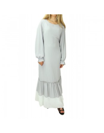 Robe en crêpe fluide avec ceinture - Couleur gris clair 