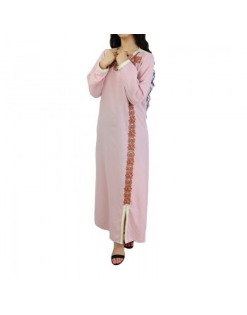 Robe orientale brodée et perlée pour femme - Couleur rose clair 