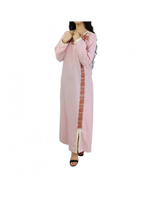Robe orientale brodée et perlée pour femme - Couleur rose clair Robe orientale brodée et perlée pour femme - Couleur rose clair