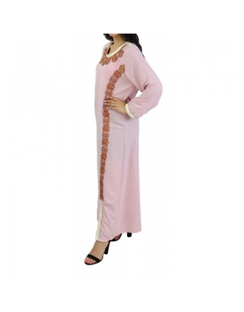 Robe orientale brodée et perlée pour femme - Couleur rose clair 