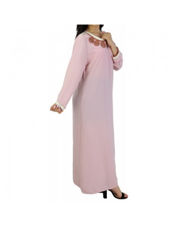 Robe orientale brodée et perlée pour femme - Couleur rose clair 