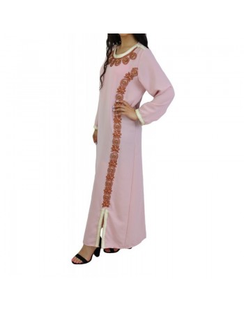 Robe orientale brodée et perlée pour femme - Couleur rose clair 