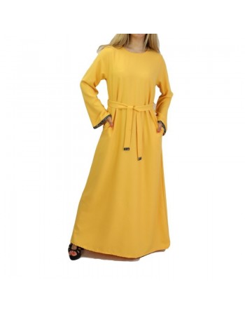 Robe longue avec ceinture strass couleur jaune soleil 