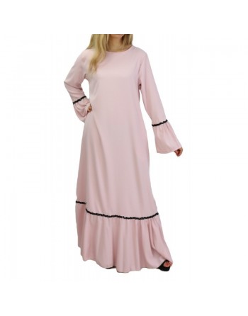 Robe longue avec dentelles et strass - Couleur rose clair 