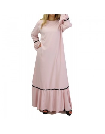 Robe longue avec dentelles et strass - Couleur rose clair 