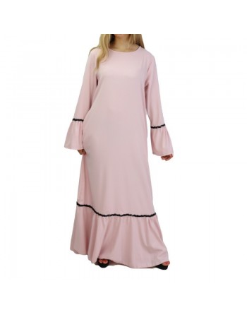 Robe longue avec dentelles et strass - Couleur rose clair 